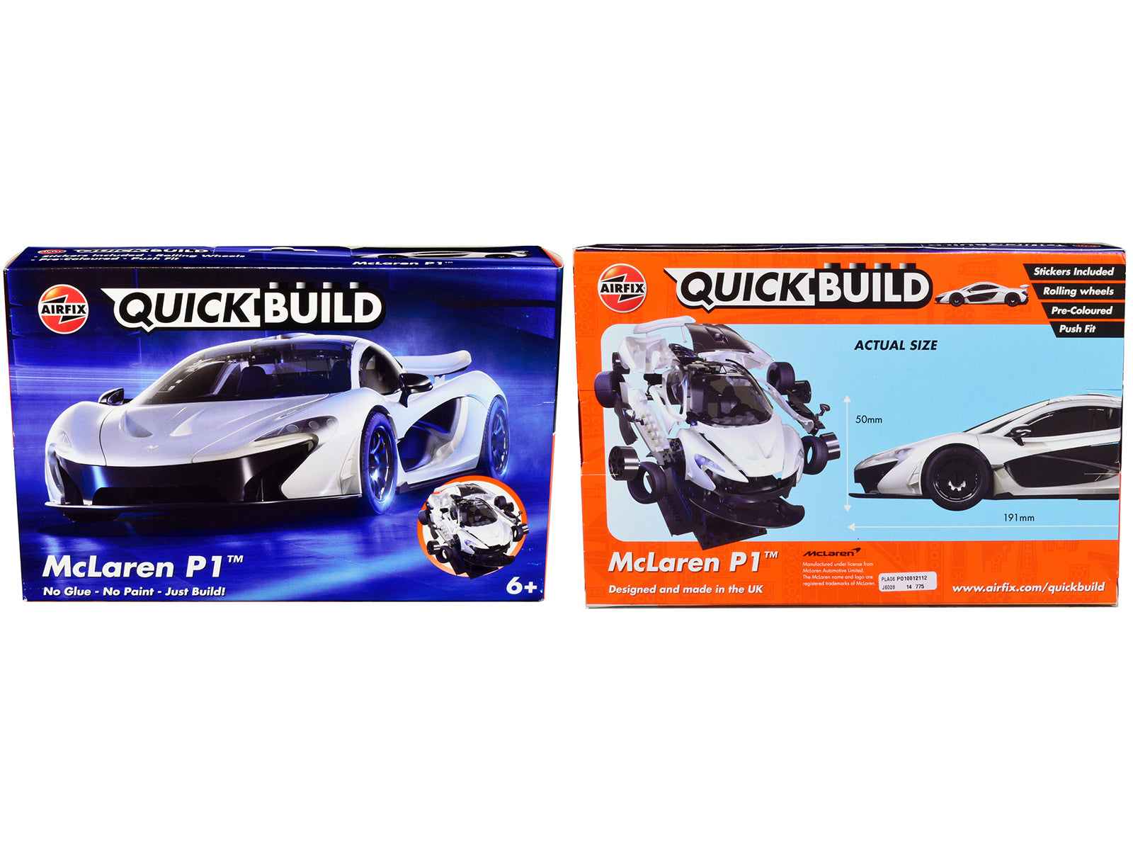 Skill 1 Model Kit McLaren P1 White Snap Together Painted Plastic Model Car Kit by Airfix Quickbuild