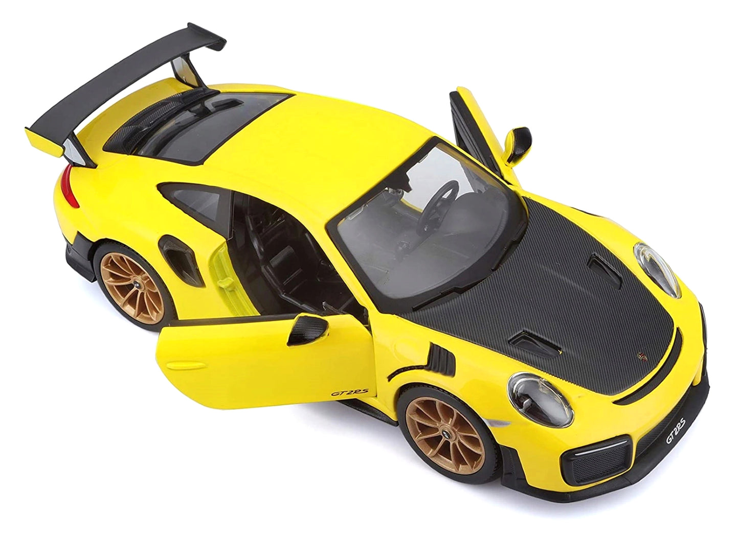 Porsche 911 GT2 RS Yellow with Carbon Hood and Gold Wheels "Special Edition" 1/24 Diecast Model Car by Maisto