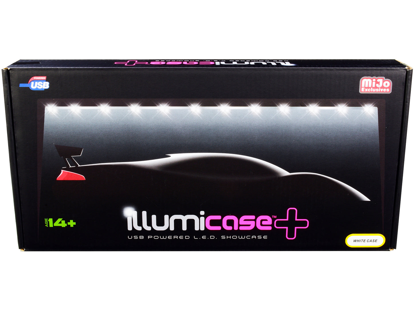 White Collectible Display Show Case Illumicase+ with LED Lights and Mirror Base and Back for 1/64 1/43 1/32 1/24 1/18 Scale Models by Illumibox