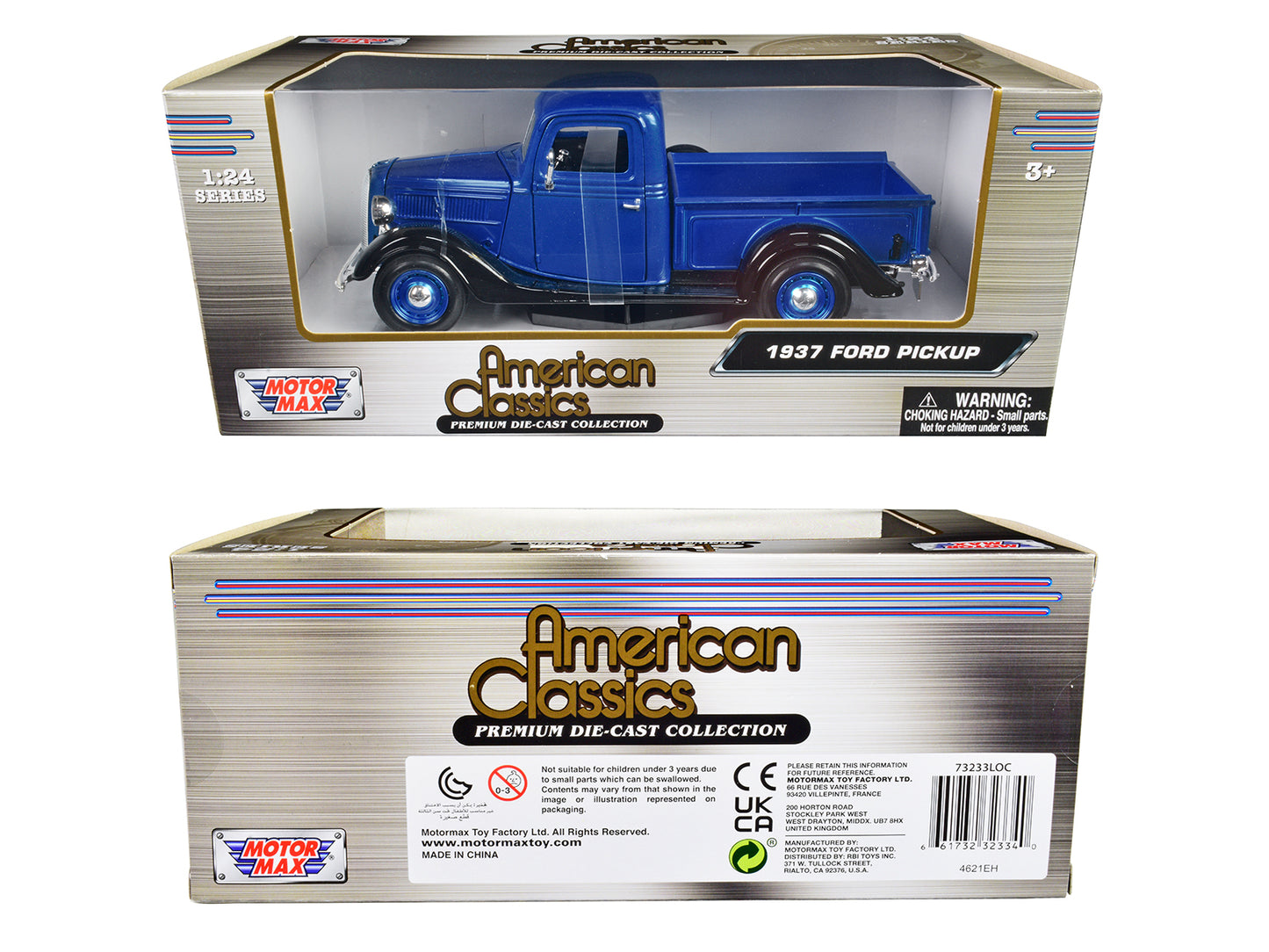 1937 Ford Pickup Truck Blue Metallic and Black "American Classics" 1/24 Diecast Model Car by Motormax
