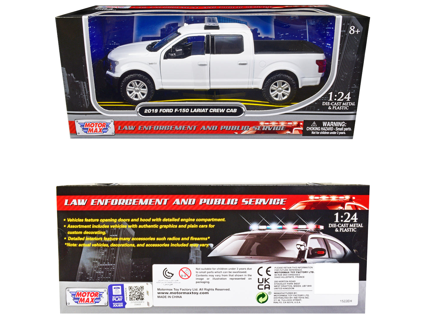 2019 Ford F-150 Lariat Crew Cab Pickup Truck Unmarked Plain White "Law Enforcement and Public Service" Series 1/24 Diecast Model Car by Motormax