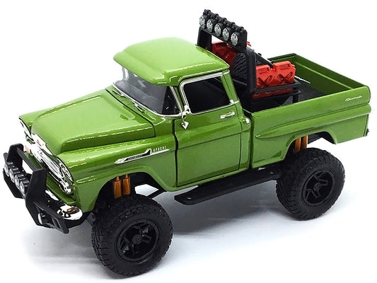 1958 Chevrolet Apache Fleetside Pickup Truck Off Road Green 1/24 Diecast Model by Motormax