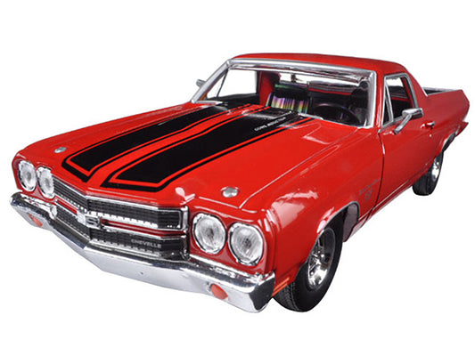 1970 Chevrolet El Camino SS 396 Red with Black Stripes 1/24 Diecast Model Car by Motormax