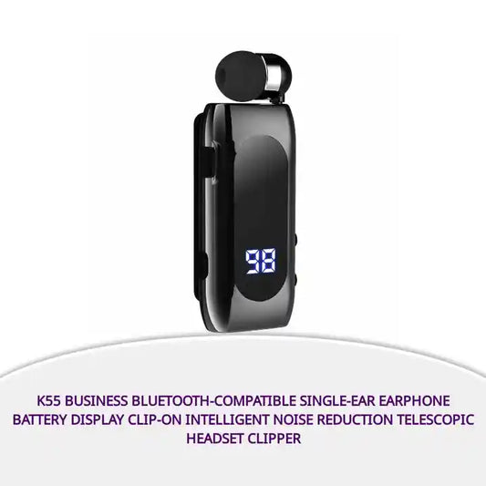 K55 Business Bluetooth-compatible Single-Ear Earphone Battery Display Clip-On Intelligent Noise Reduction Telescopic Headset Clipper by@Outfy