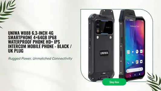 UNIWA W888 6.3-inch 4G Smartphone 4+64GB IP68 Waterproof Phone HD+ IPS Intercom Mobile Phone - Black / UK Plug by@Outfy