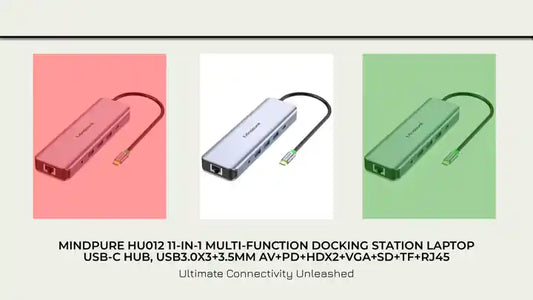 MINDPURE HU012 11-in-1 Multi-Function Docking Station Laptop USB-C Hub, USB3.0x3+3.5mm AV+PD+HDx2+VGA+SD+TF+RJ45 by@Outfy