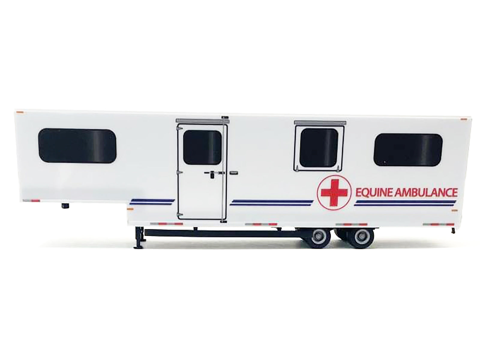 Equine Ambulance Trailer White with Blue Stripes 1/87 (HO) Plastic Model by Promotex