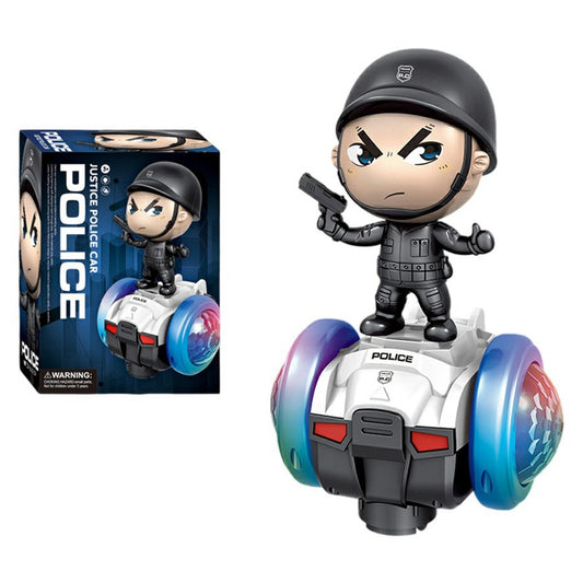 Detachable Police Figure 360 Degree Rotating Electric Balance Car Toy with Music and Light for Kids