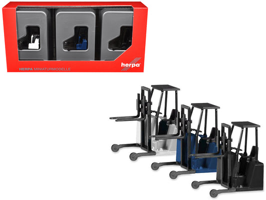 Forklifts with Trailer Bumper 3 Piece Set 1/87 (HO) Plastic Models by Promotex