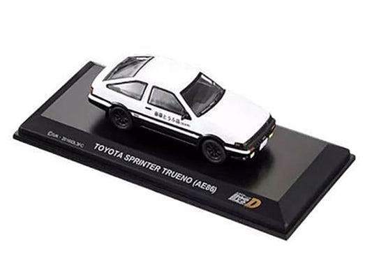 Toyota Sprinter Trueno (AE86) RHD (Right Hand Drive) White and Black with Graphics "Initial D" Manga 1/64 Diecast Model Car by Kyosho