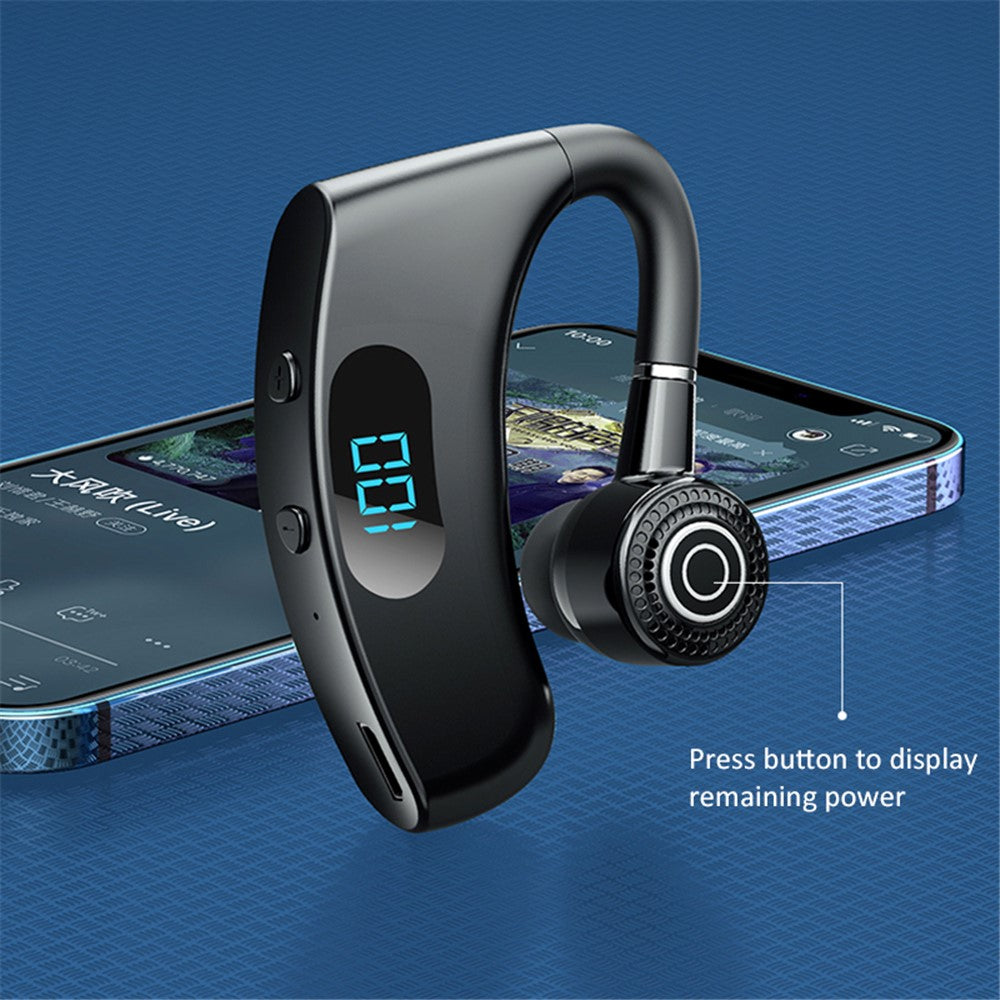 V12 Business Single Ear Digital Display Wireless Earhook Bluetooth-compatible Headset Hands-free Call Earphone with Charging Case
