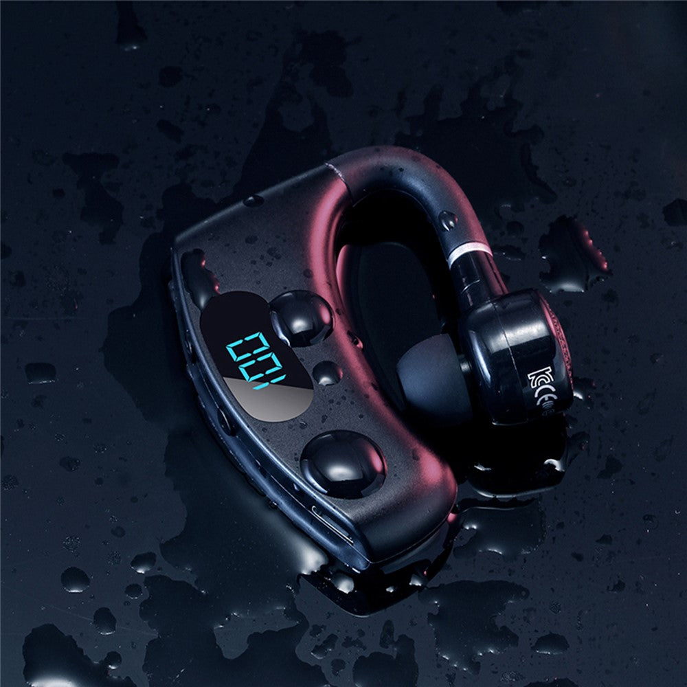 V12 Business Single Ear Digital Display Wireless Earhook Bluetooth-compatible Headset Hands-free Call Earphone with Charging Case