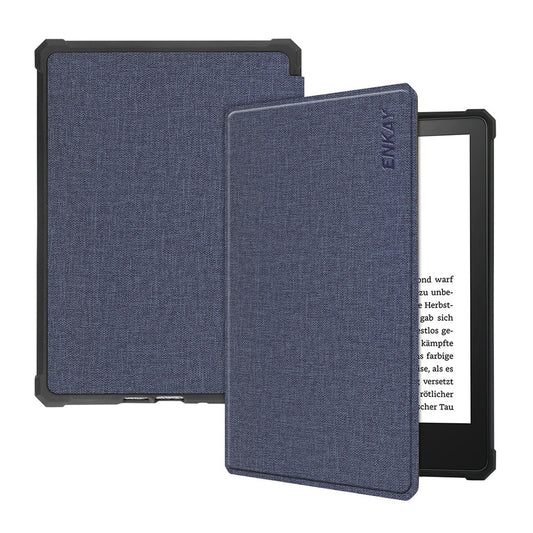 ENKAY HAT PRINCE For Amazon Kindle Paperwhite 5 (2021) Jean Cloth Texture Leather Cover with Auto Wake / Sleep