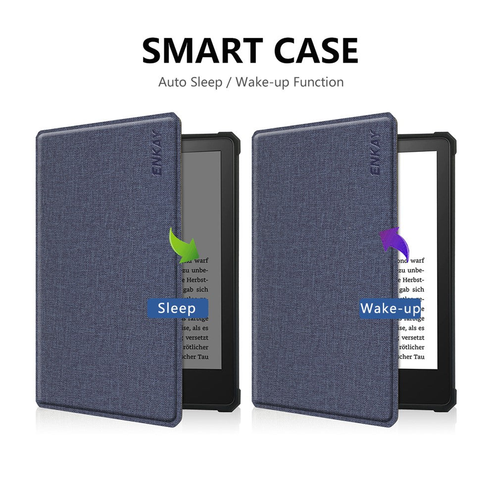 ENKAY HAT PRINCE For Amazon Kindle Paperwhite 5 (2021) Jean Cloth Texture Leather Cover with Auto Wake / Sleep