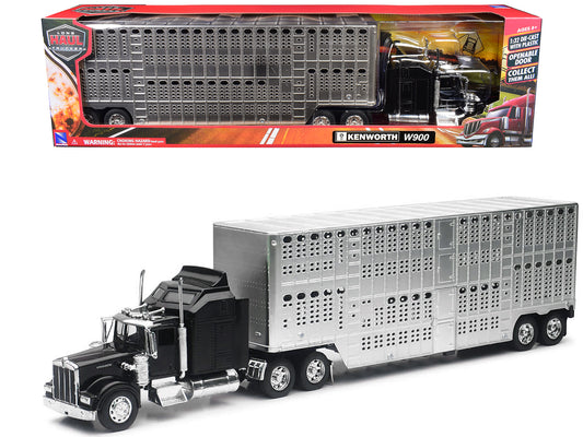 Kenworth W900 Truck Black with Pot Belly Livestock Chrome "Long Haul Truckers" Series 1/32 Diecast Model by New Ray