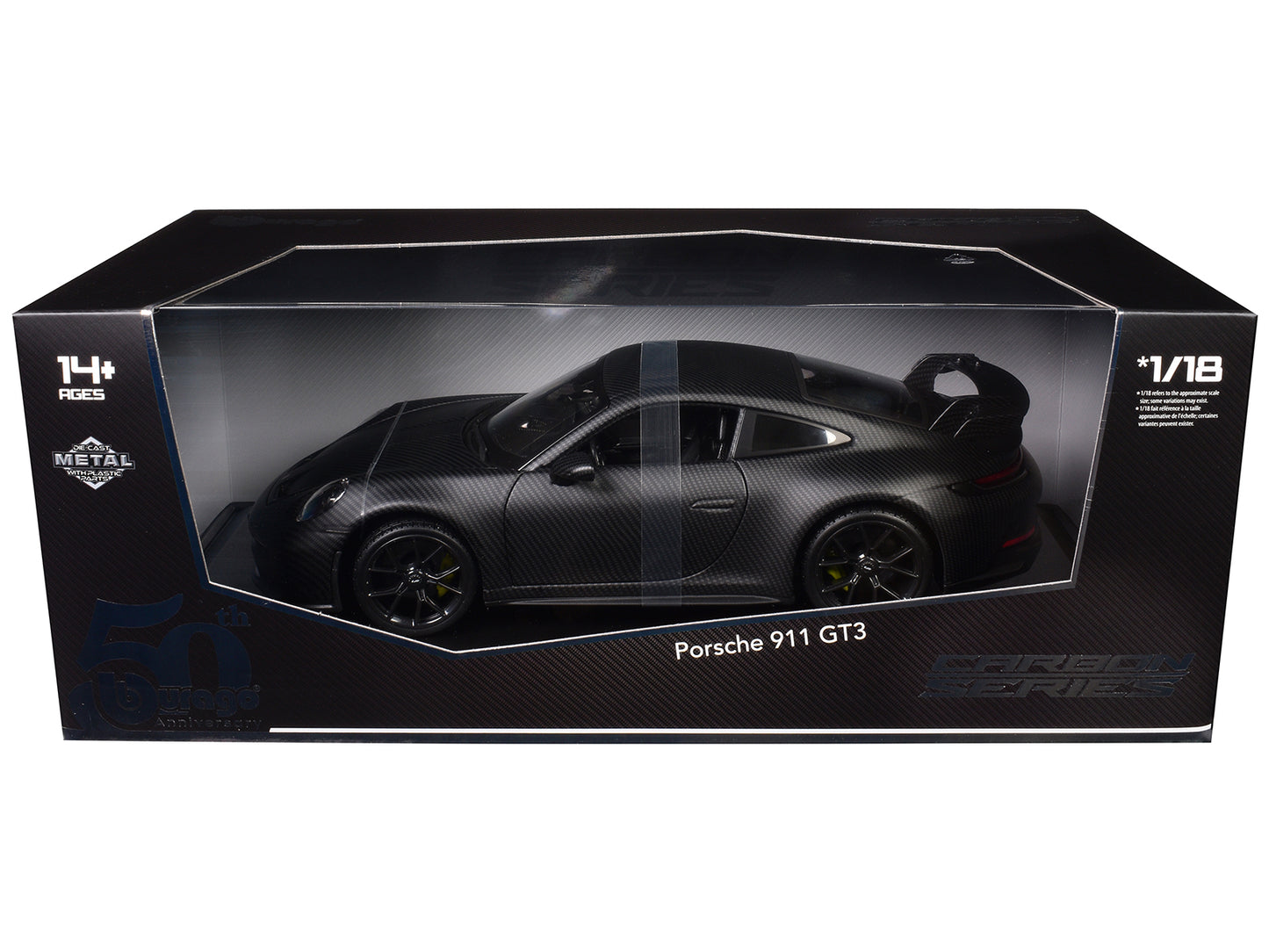 Porsche 911 GT3 Carbon Fiber "Carbon Series - Bburago 50th Anniversary" 1/18 Diecast Model Car by Bburago