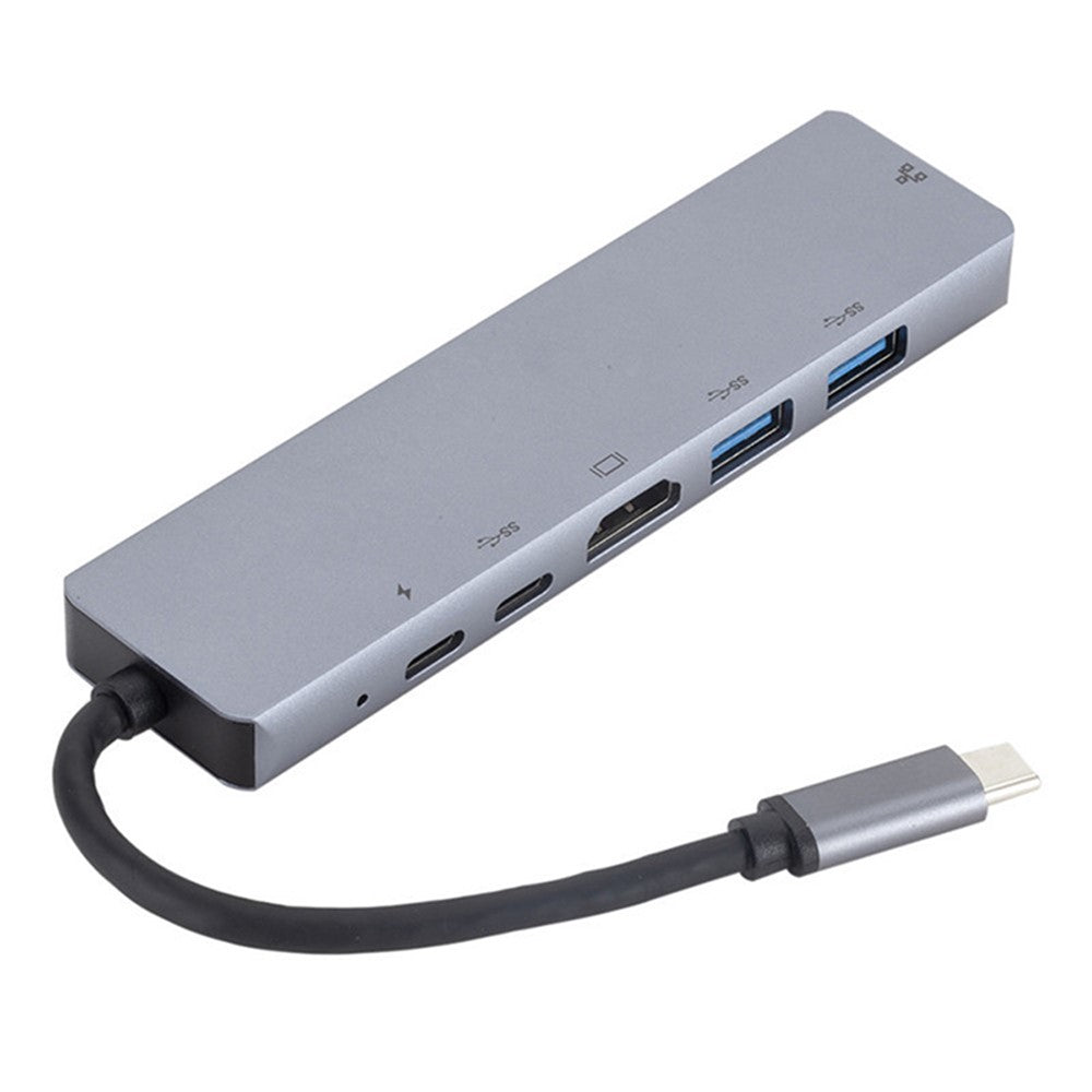 6 in 1 USB Type-C Hub Adapter Dock with 4K HDMI PD RJ45 Ethernet Card Reader