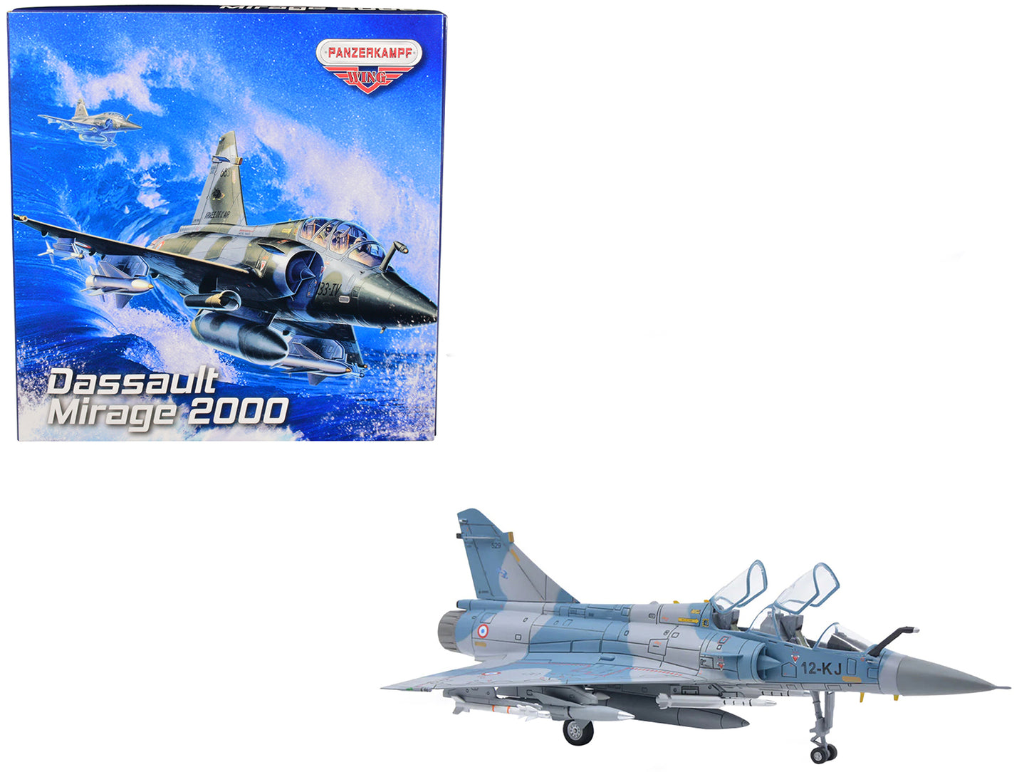 Dassault Mirage 2000B Fighter Plane Blue Camouflage with Missile Accessories "Wing" Series 1/72 Diecast Model by Panzerkampf