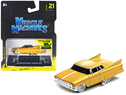 Gene Winfield‚Äôs 1961 Cadillac Maybelline Yellow Metallic with White Stripes 1/64 Diecast Model Car by Muscle Machines