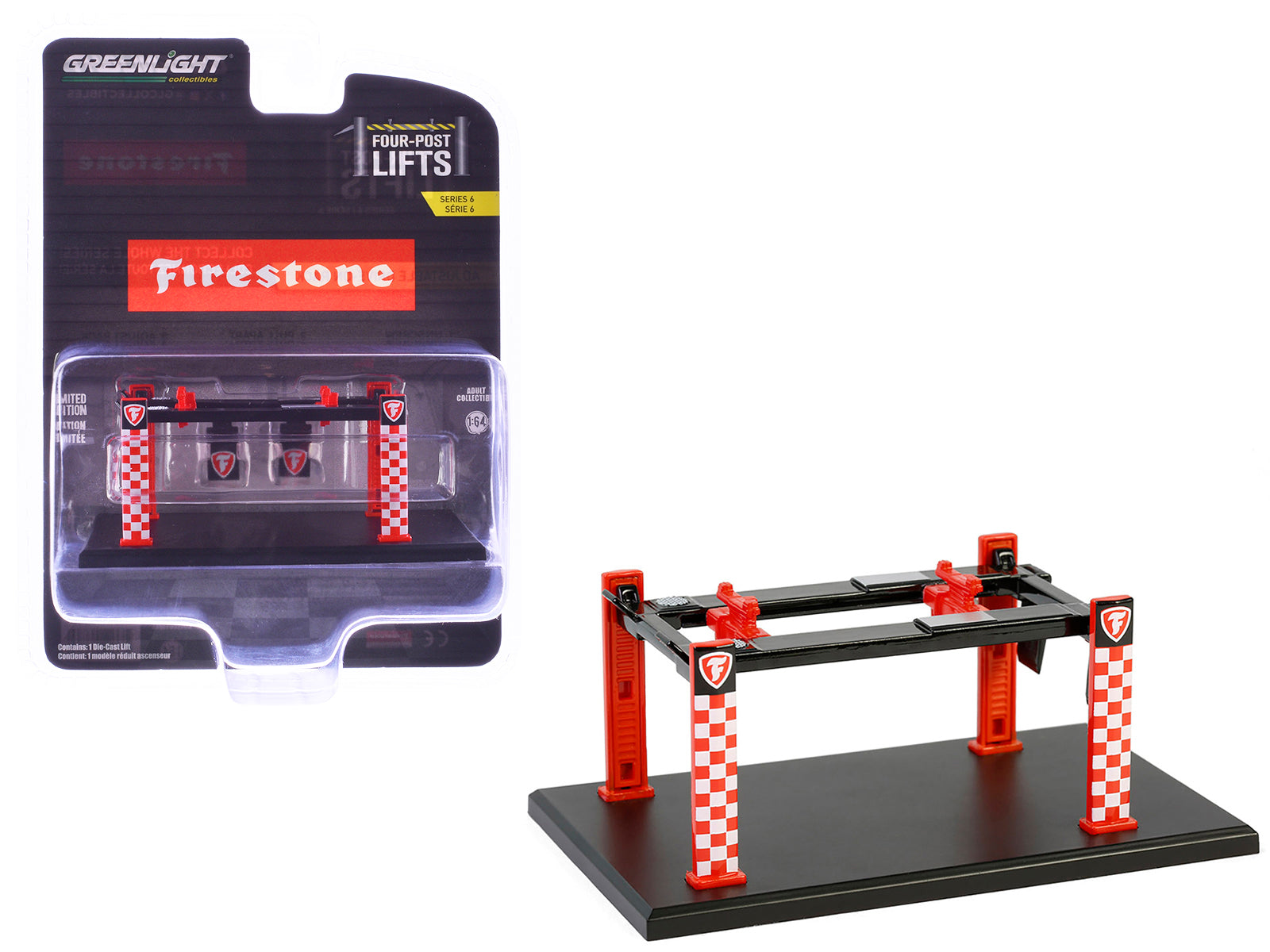 Adjustable Four-Post Lift "Firestone" Red and White "Four-Post Lifts" Series 6 1/64 Diecast Model by Greenlight