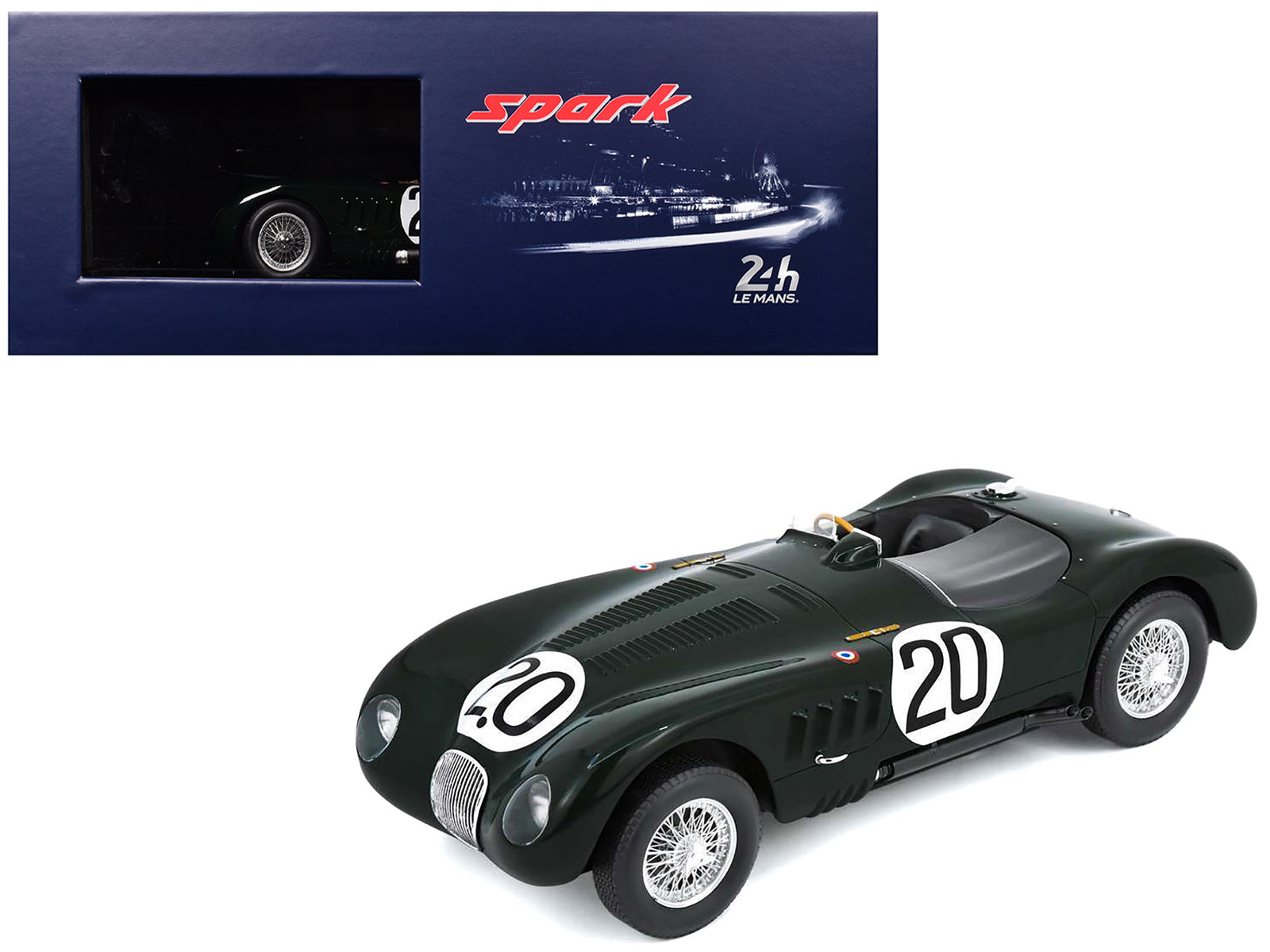 Jaguar XK 120 C #20 Peter Walker - Peter Whitehead "Jaguar Cars Ltd" Winner "24 Hours of Le Mans" (1951) with Acrylic Display Case 1/18 Model Car by Spark