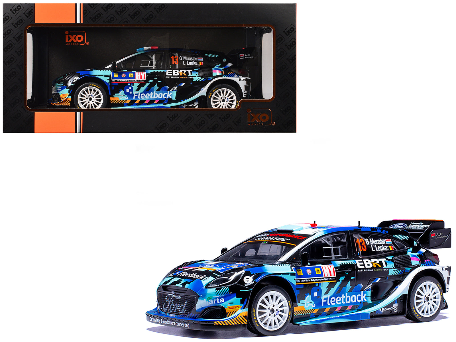 Ford Puma Rally1 #13 Gregoire Munster - Louis Louka "Central European Rally" (2023) 1/18 Diecast Model Car by IXO Models