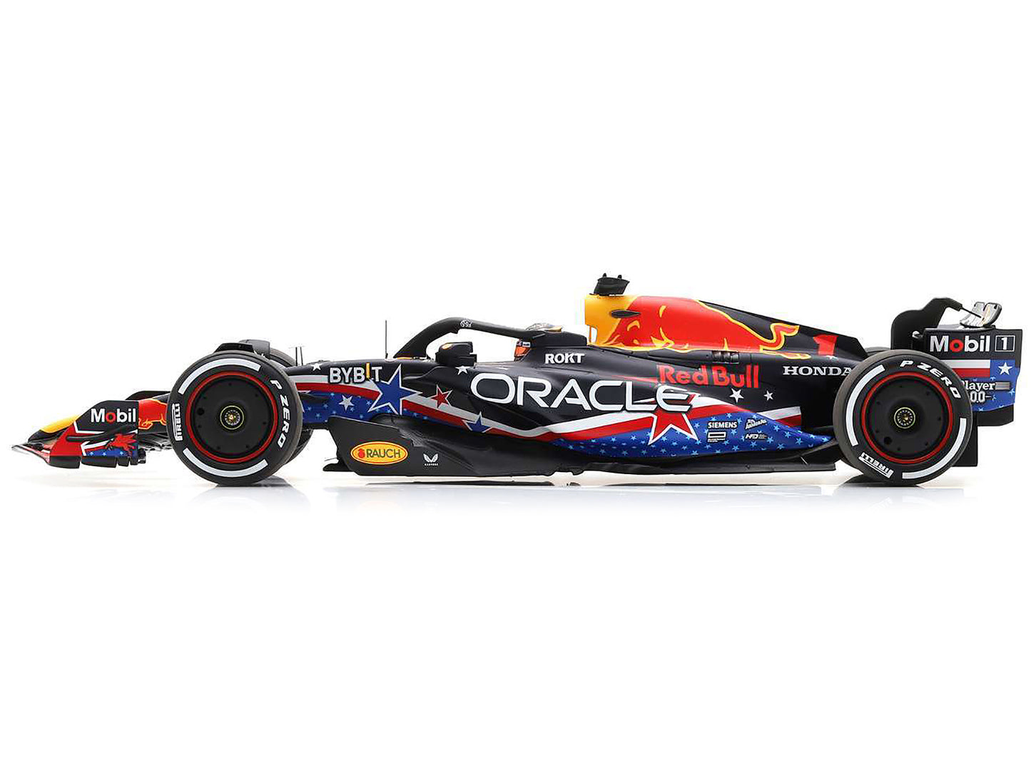 Red Bull Racing RB19 #1 Max Verstappen "Oracle" Winner Formula One F1 "United States GP" (2023) and Acrylic Display Case 1/18 Model Car by Spark