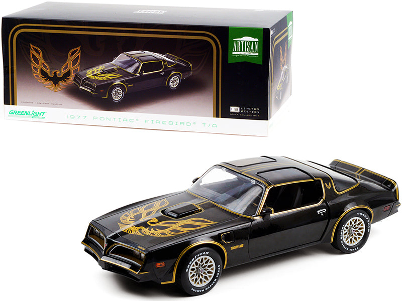1977 Pontiac Firebird T/A Trans Am Starlite Black with Golden Eagle Hood Bird 1/18 Diecast Model Car by Greenlight