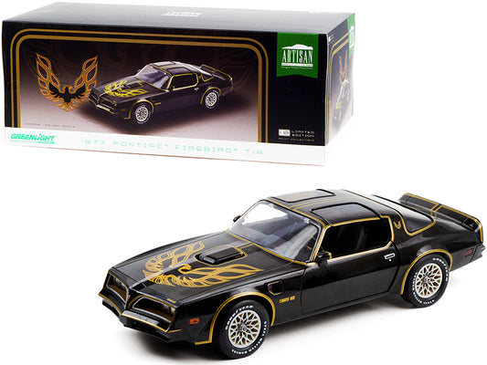 1977 Pontiac Firebird T/A Trans Am Starlite Black with Golden Eagle Hood Bird 1/18 Diecast Model Car by Greenlight