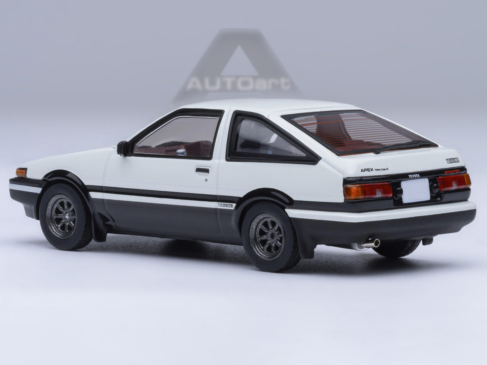 Toyota Sprinter Trueno (AE86) RHD (Right Hand Drive) White with Graphics "Initial D" (1998-2021) TV Series 1/64 Diecast Model Car by Autoart