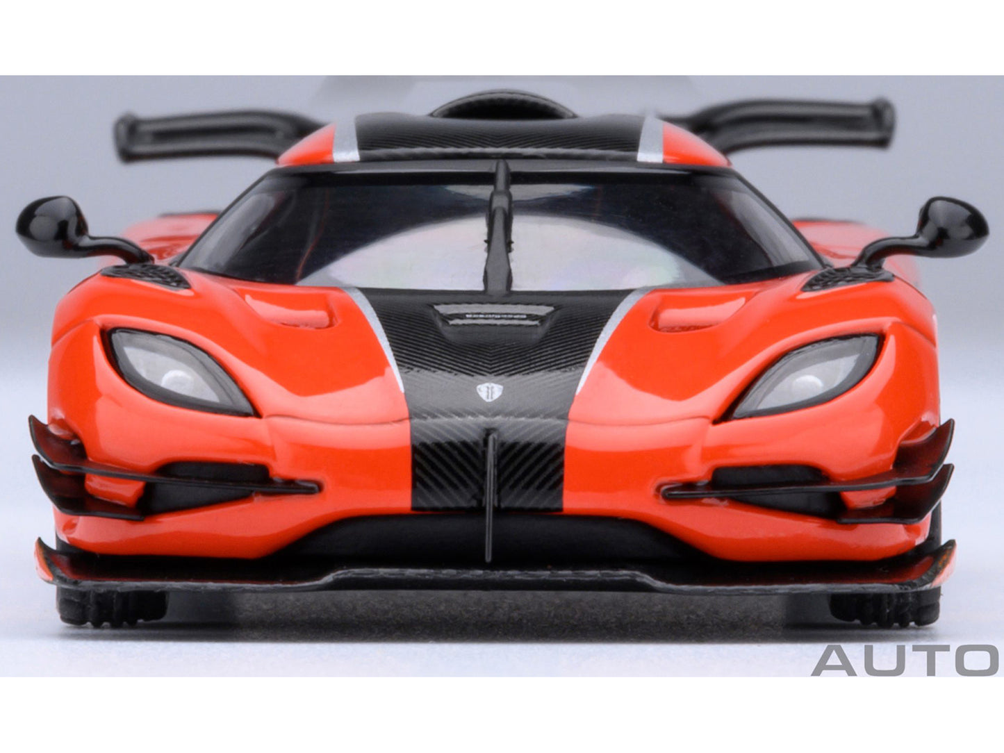 Koenigsegg One:1 Lava Orange with Carbon and Silver Stripes 1/64 Diecast Model Car by Autoart