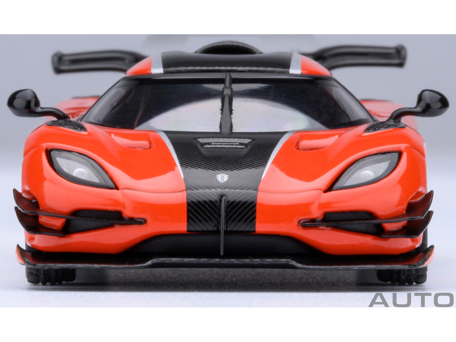Koenigsegg One:1 Lava Orange with Carbon and Silver Stripes 1/64 Diecast Model Car by Autoart