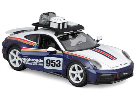 Porsche 911 Dakar #953 "Roughroads Porsche" Blue and White with Stripes and Roof Rack "Race" Series 1/24 Diecast Model Car by Bburago