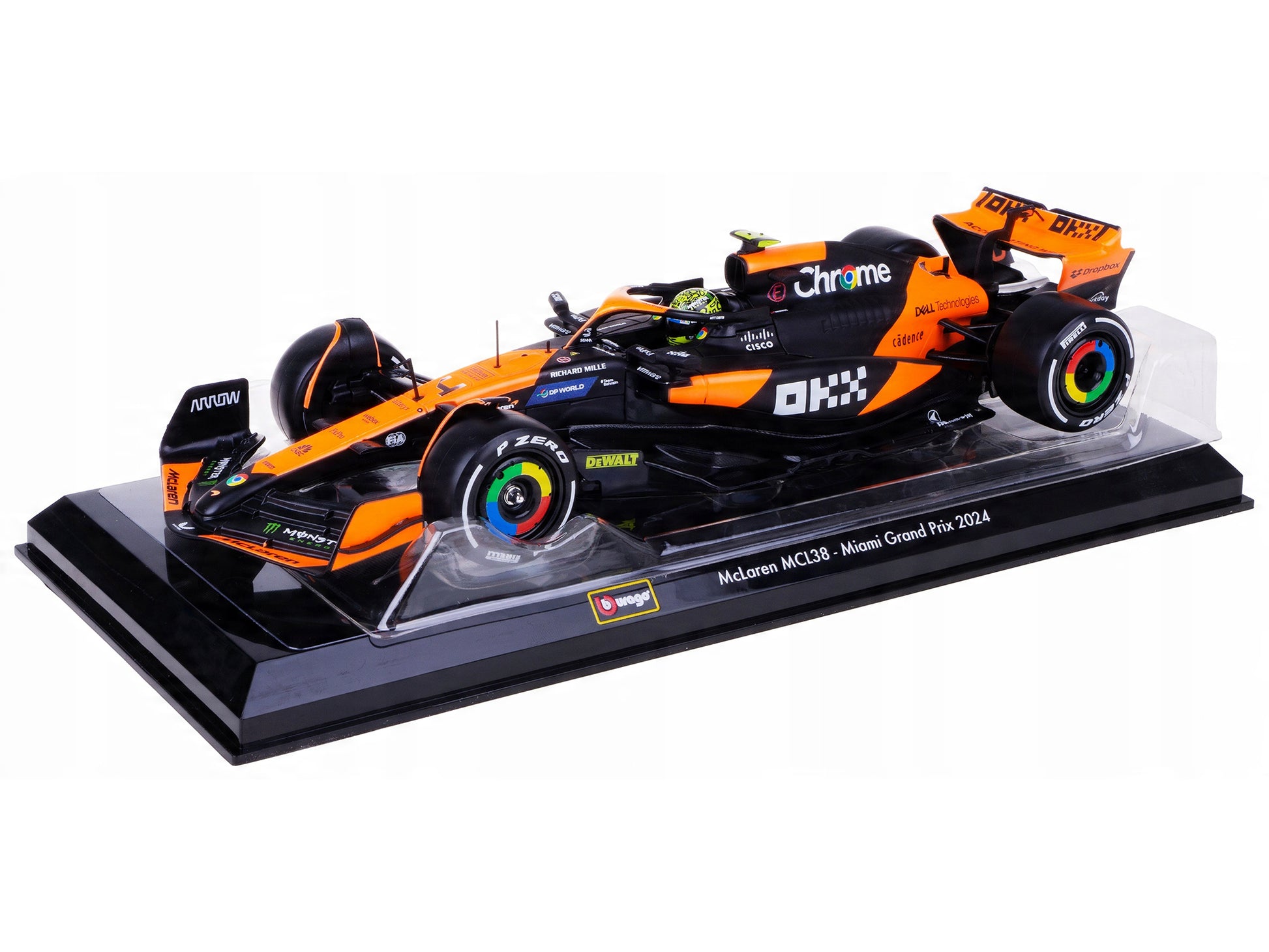 McLaren MCL38 #4 Lando Norris "OKX" Winner Formula One F1 "Miami GP" (2024) with Display Case 1/24 Diecast Model Car by Bburago