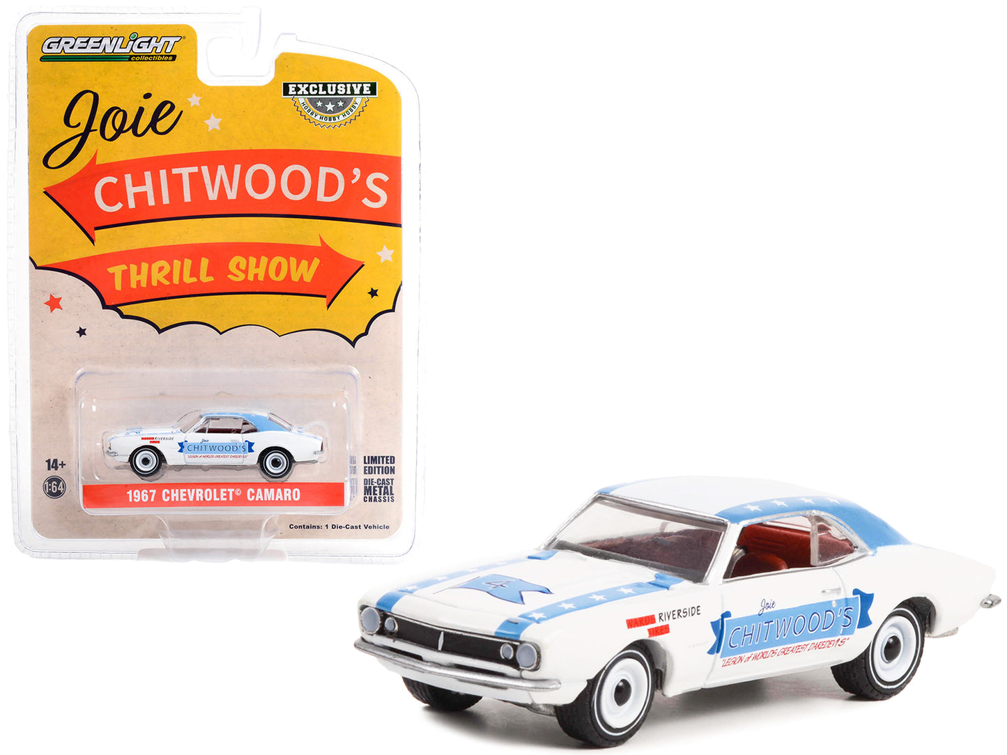 1967 Chevrolet Camaro White with Blue Stripes "Joie Chitwood‚Äôs Thrill Show: Legion of Worlds Greatest Daredevils" "Hobby Exclusive" Series 1/64 Diecast Model Car by Greenlight