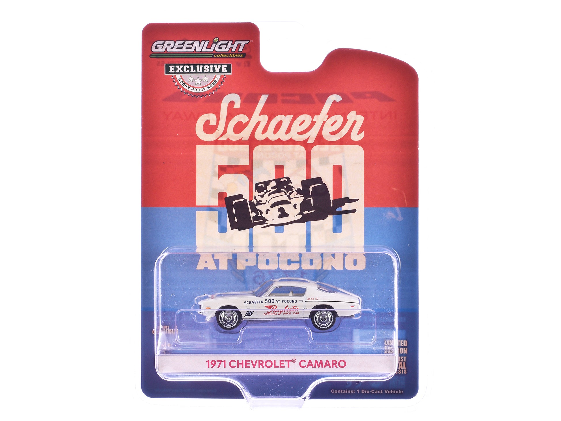 1971 Chevrolet Camaro "1971 Schaefer 500 at Pocono Raybestos Official Pace Car" White with White Interior "Hobby Exclusive" Series 1/64 Diecast Model Car by Greenlight