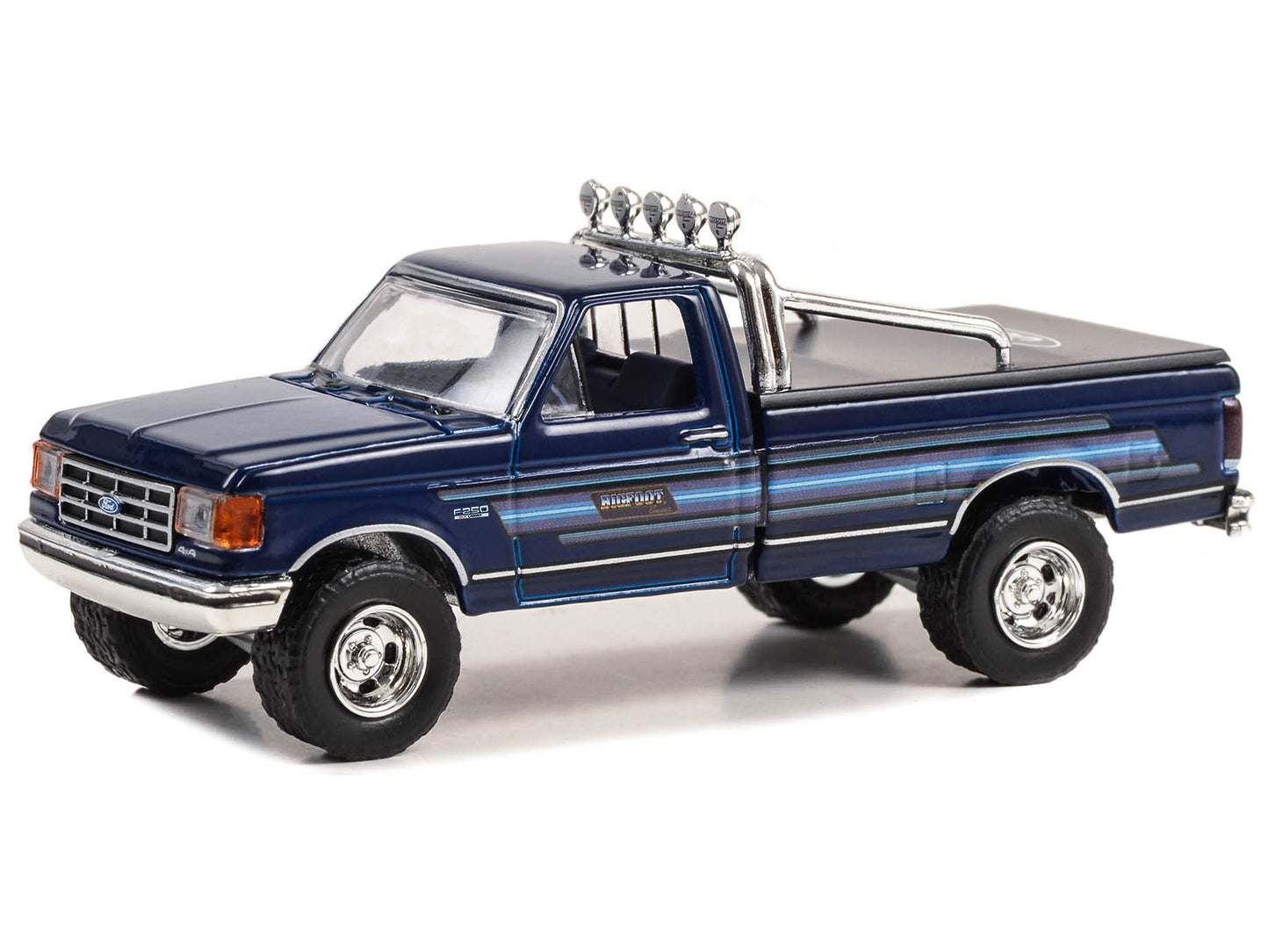 1987 Ford F-250 XLT Lariat Pickup Truck Blue with Stripes and Blue Interior "Bigfoot Cruiser #1" "Hobby Exclusive" Series 1/64 Diecast Model Car by Greenlight