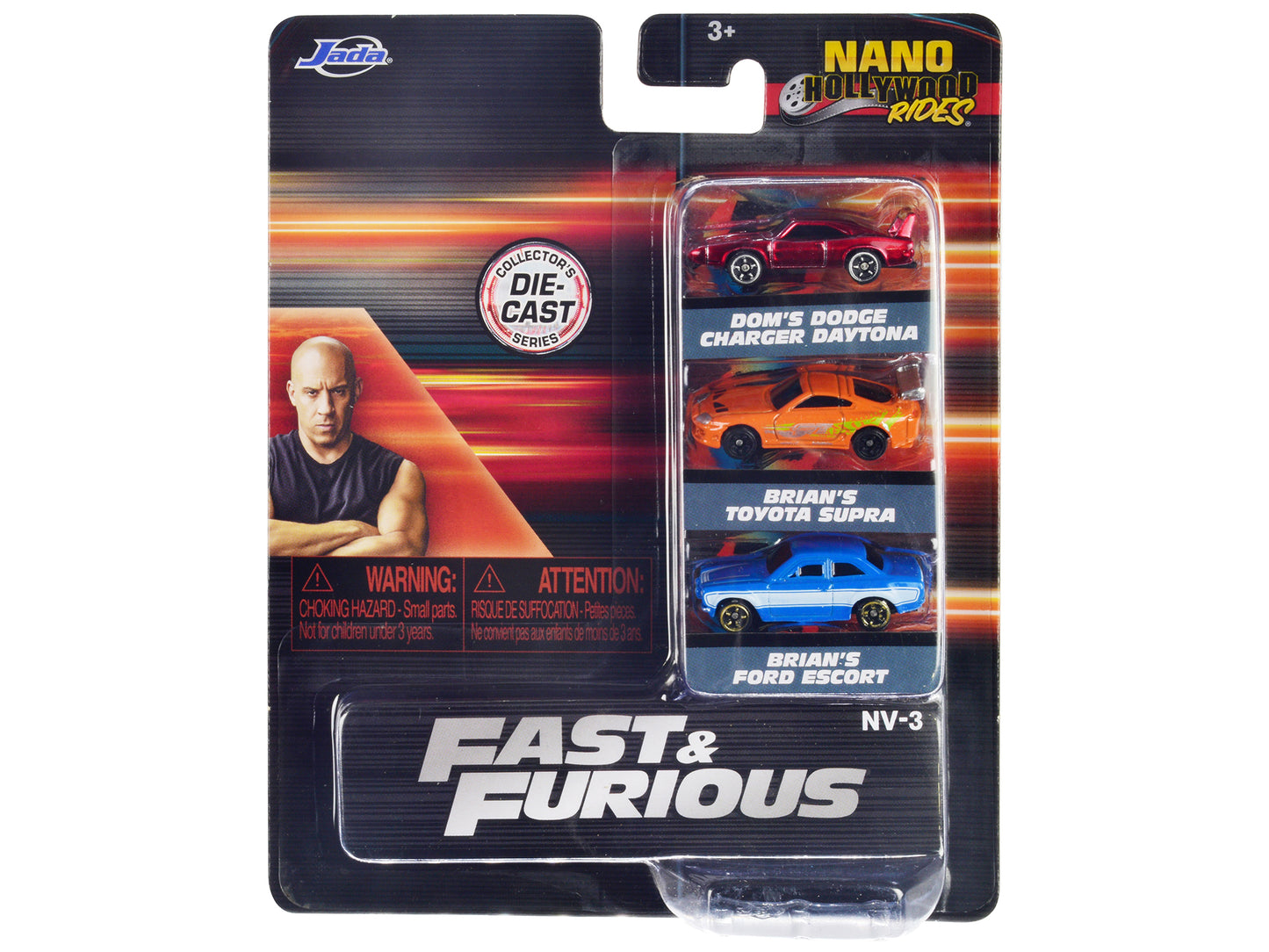 "Fast & Furious" 3 piece Set "Nano Hollywood Rides" Series 1 Diecast Model Cars by Jada