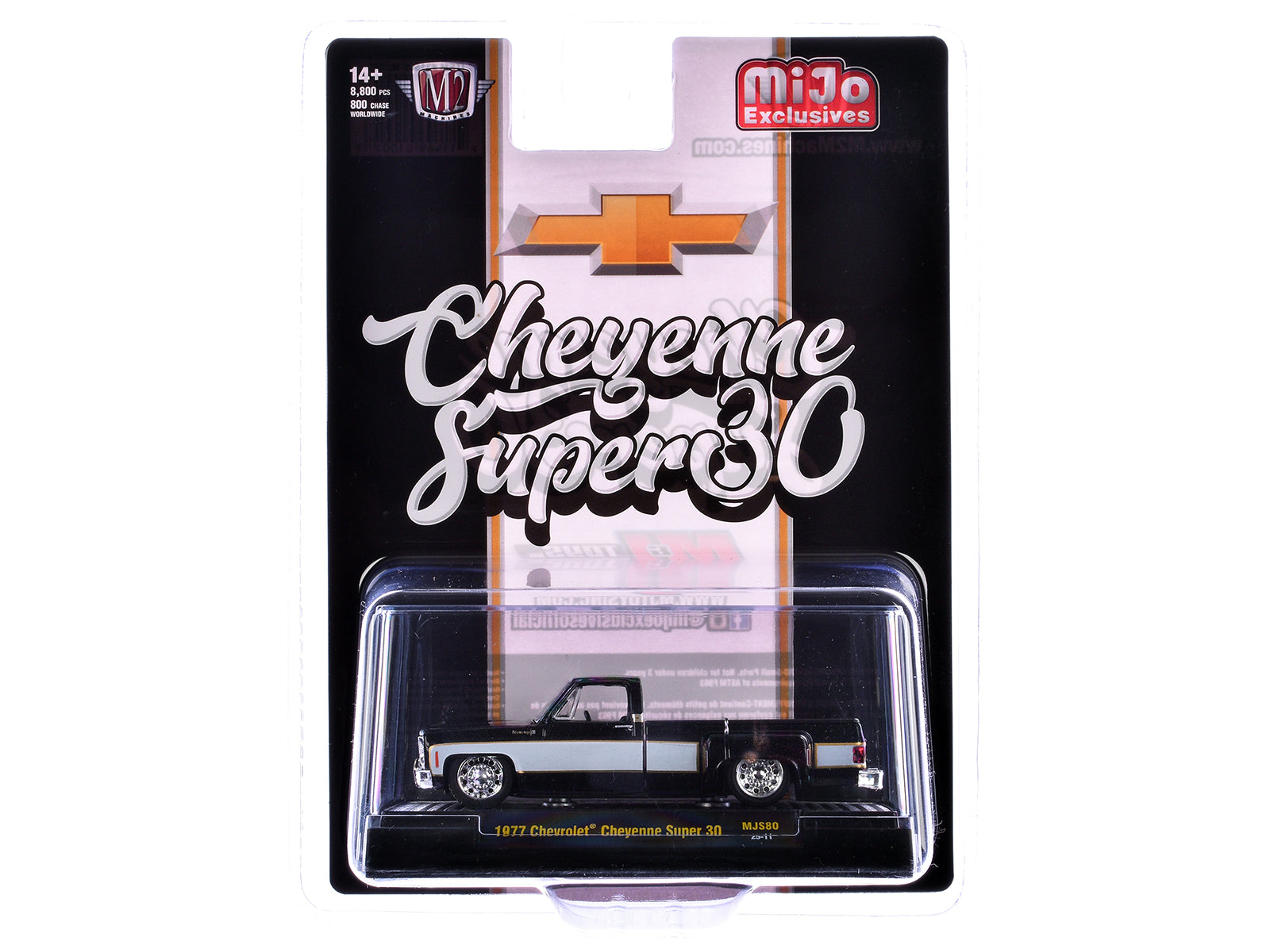 1977 Chevrolet Cheyenne Super 30 Pickup Truck Black with White Sides Limited Edition to 8000 pieces Worldwide 1/64 Diecast Model Car by M2 Machines