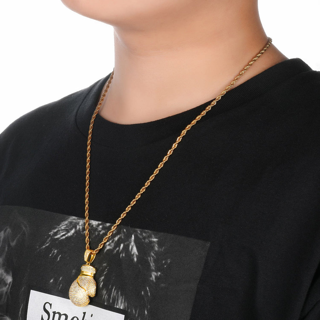 Zircon gold boxing gloves Pendant Necklace