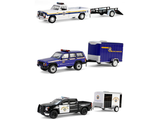 "Hot Pursuit Hitch & Tow" Series 1 Set of 3 pieces 1/64 Diecast Model Cars by Greenlight