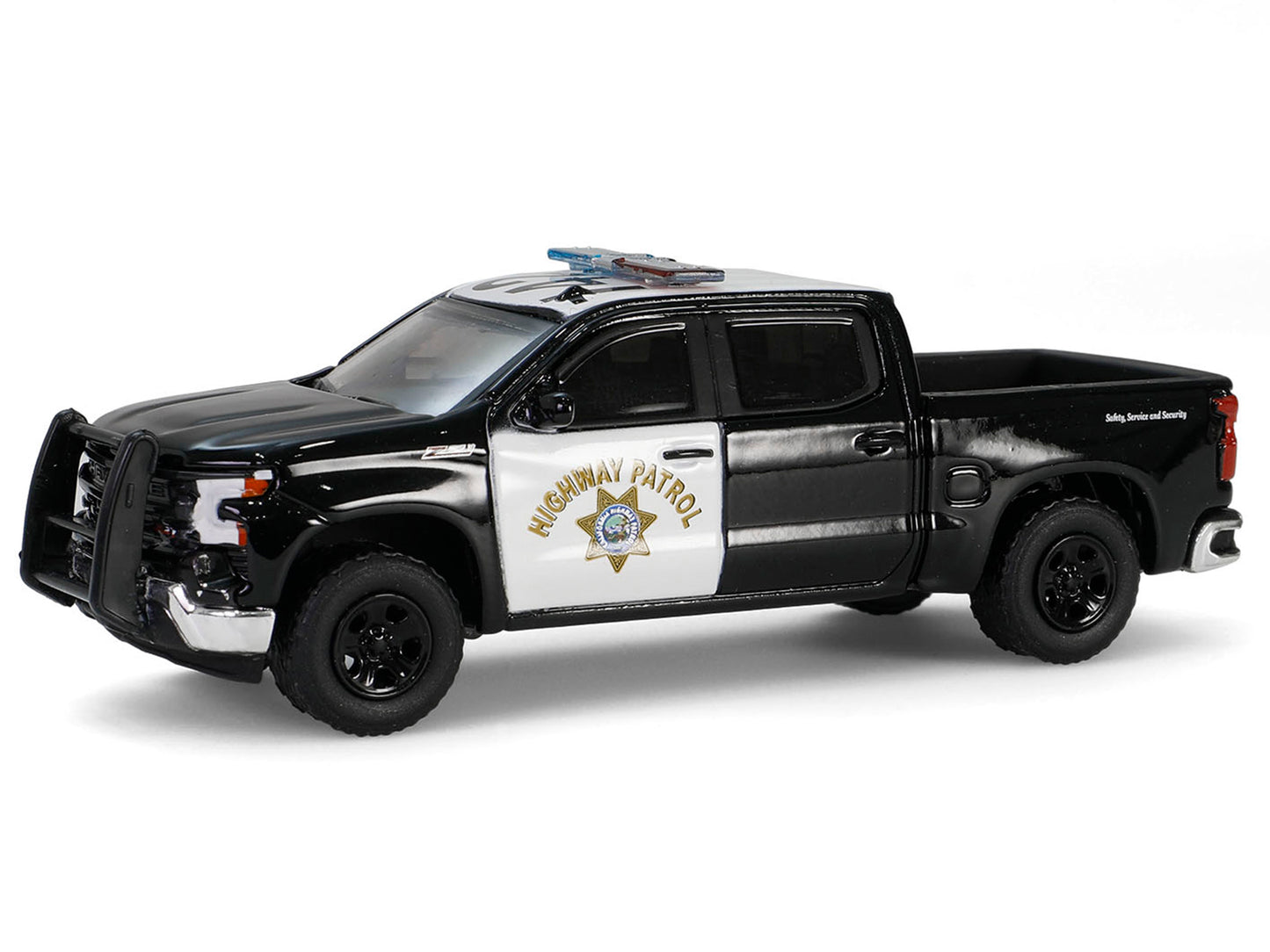 2023 Chevrolet Silverado Pickup Truck "California Highway Patrol" Black and White with Small Cargo Trailer "Hot Pursuit Hitch & Tow" Series 1 1/64 Diecast Model Cars by Greenlight