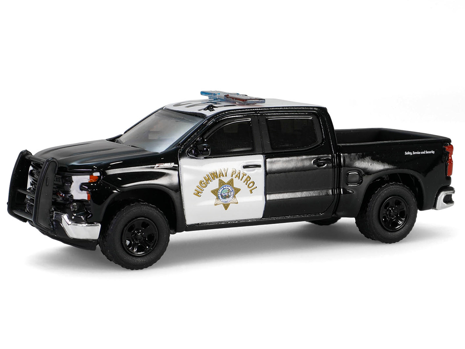 2023 Chevrolet Silverado Pickup Truck "California Highway Patrol" Black and White with Small Cargo Trailer "Hot Pursuit Hitch & Tow" Series 1 1/64 Diecast Model Cars by Greenlight