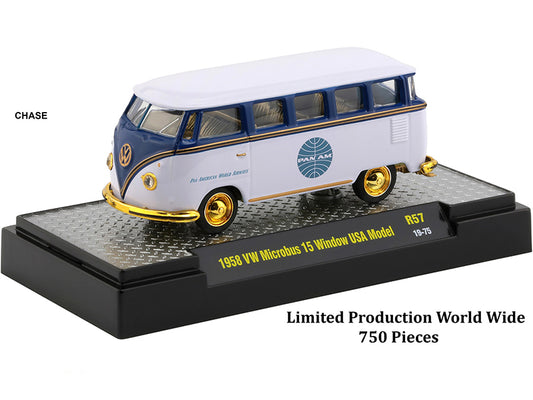 "Auto Trucks" Set of 6 pieces Release 57 "Pan American World Airways" (Pan Am) IN DISPLAY CASES 1/64 Diecast Model Cars by M2 Machines