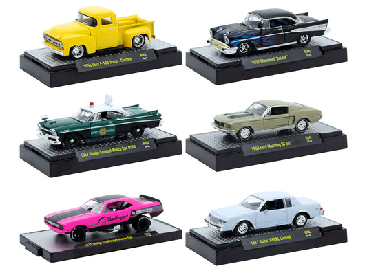 "Auto Meets" Set of 6 Cars IN DISPLAY CASES Release 86 Limited Edition 1/64 Diecast Model Cars by M2 Machines