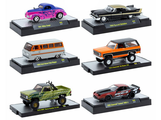 "Auto Meets" Set of 6 Cars IN DISPLAY CASES Release 89 Limited Edition 1/64 Diecast Model Cars by M2 Machines
