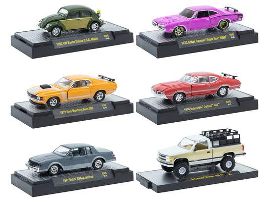 "Auto Meets" Set of 6 Cars IN DISPLAY CASES Release 90 Limited Edition 1/64 Diecast Model Cars by M2 Machines