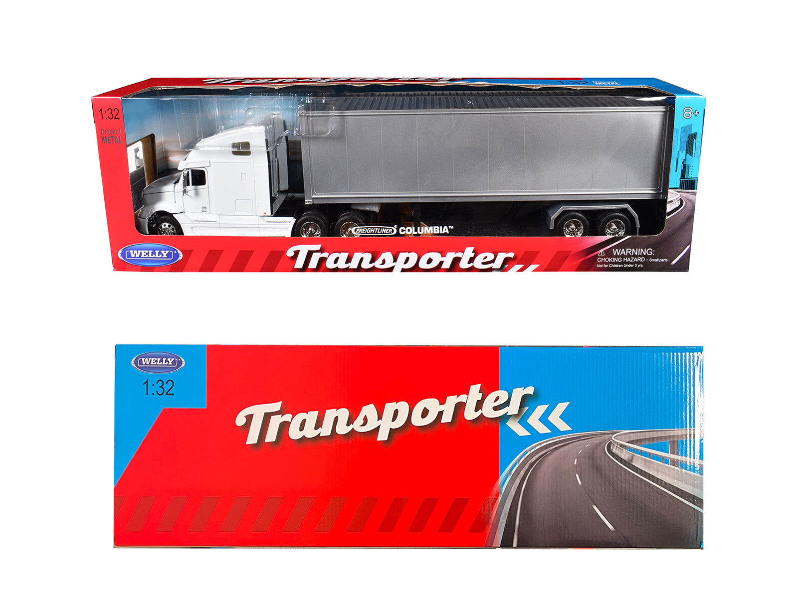 Freightliner Columbia Truck White with Gray Container 1/32 Diecast Model by Welly