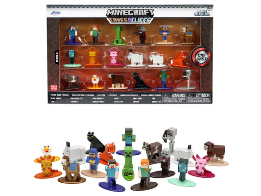 "Minecraft: Caves & Cliffs" Set of 18 Diecast Figures "Nano Metalfigs" Series Diecast Models by Jada