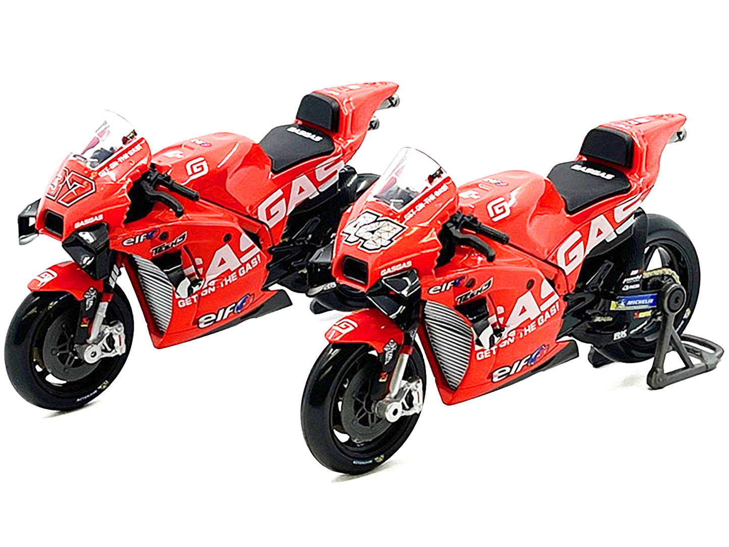 KTM RC16 #37 Augusto Fernandez and #44 Pol Espargaro "GasGas Factory Racing Tech3" "MotoGP World Championship" (2023) Set of 2 Motorcycles 1/18 Diecast Models by Maisto